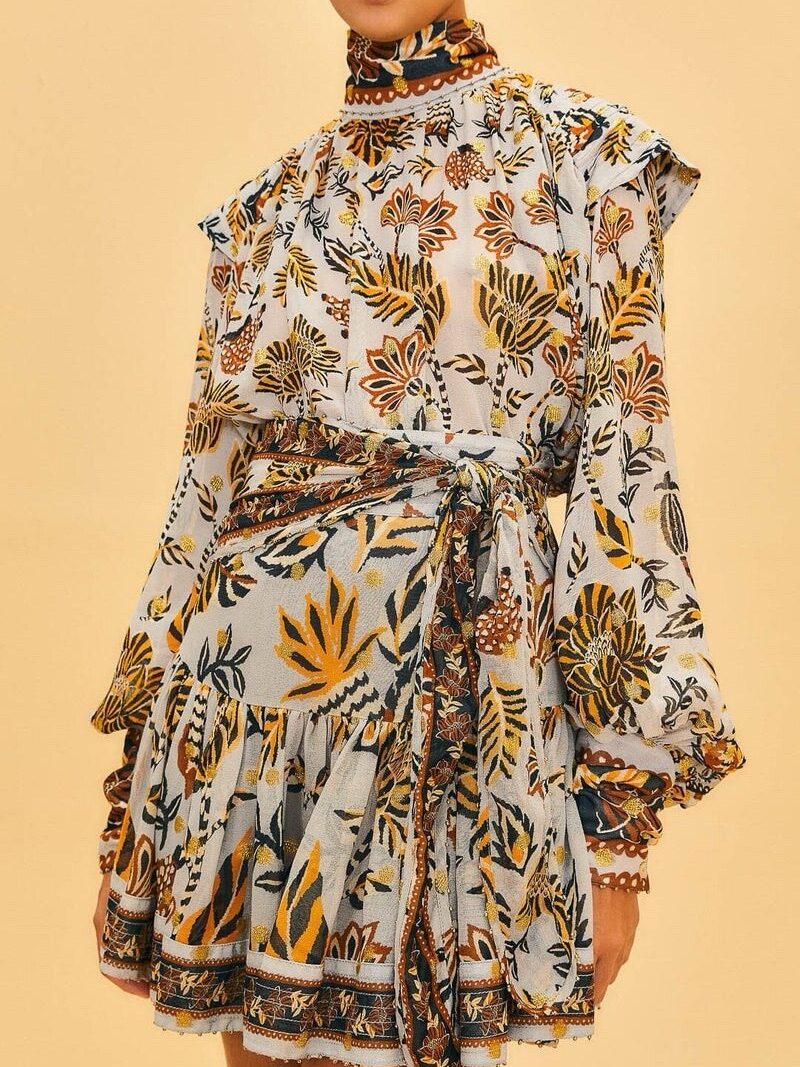 Farm Rio Floral Tapestry Blouse And Mini Skirt Set